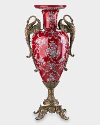 Red Porcelain Amphora shaped Vase with Swans