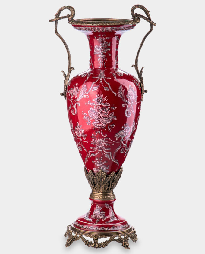 Bronze Mounted Porcelain Amphora Red