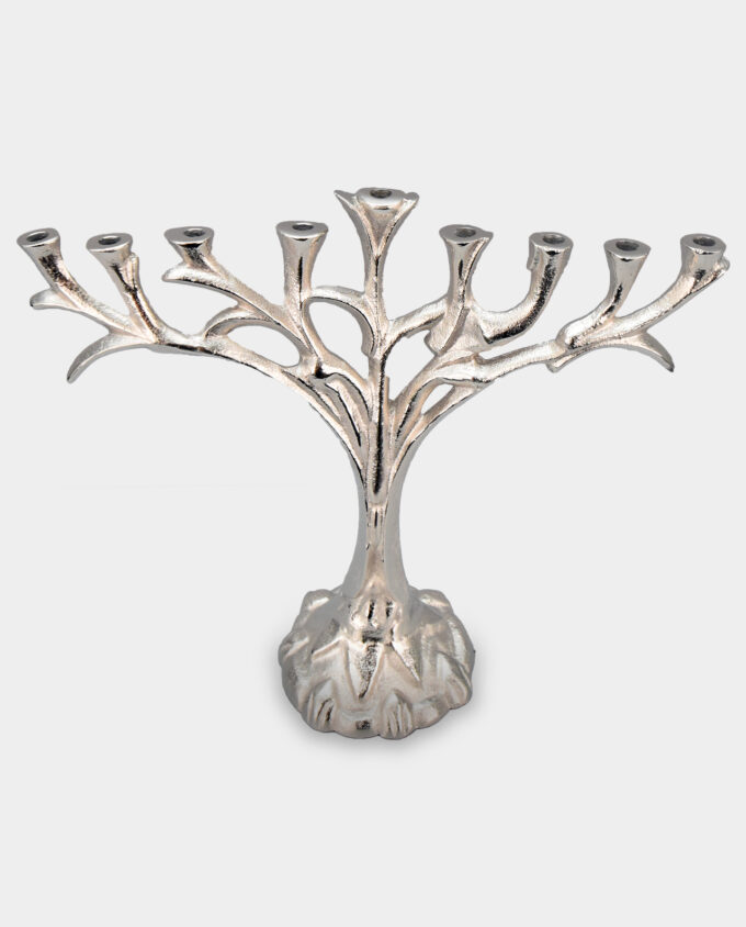 Nine-Armed Candlestick Judaic Hannukah Menorah Tree of Life Silver