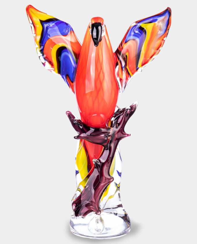 Glass Figurine Murano Style Macaw Parrot in Flight