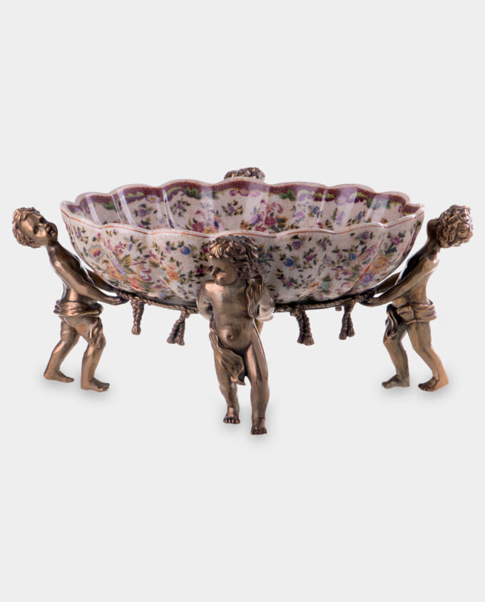 Bronze Mounted Porcelain Bowl with Angels and Flowers