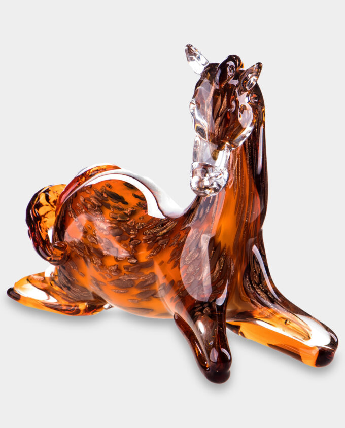 Glass Figurine Murano Style Brown Lying Horse