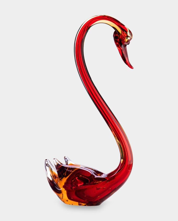Glass Figurine Murano Style Red Swan