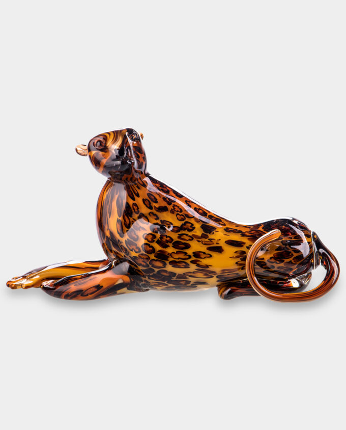 Big Glass Figure Murano Style Lying Leopard