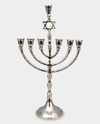 Seven-Armed Candlestick Judaic Menorah with The Star of David Silver