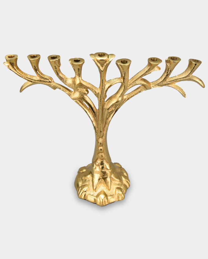 Nine-Armed Candlestick Judaic Hannukah Menorah Tree of Life Golden