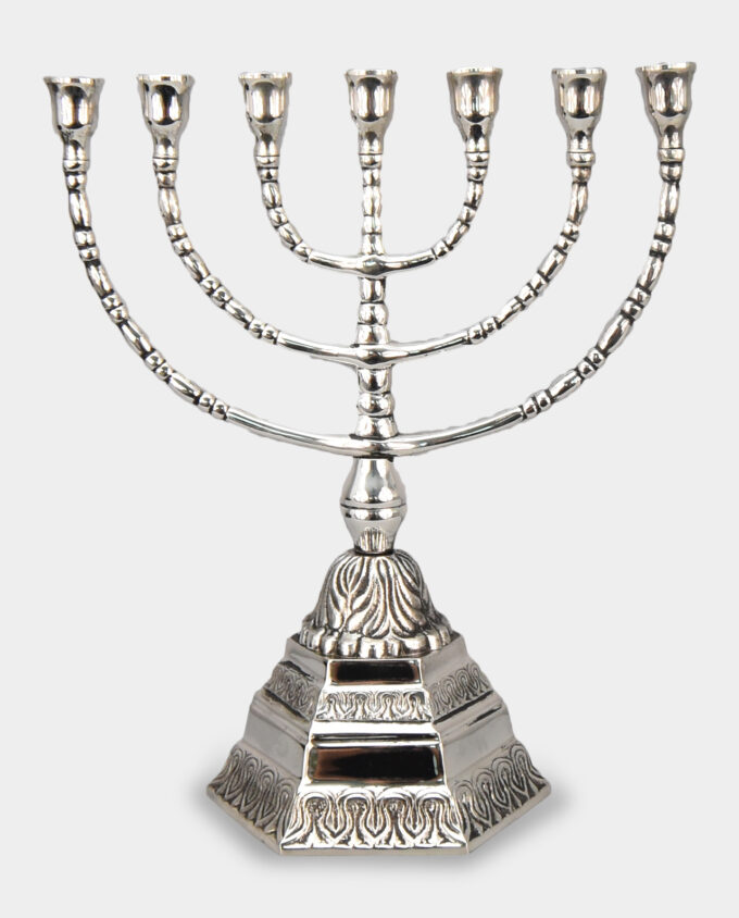 Seven-Armed Candlestick Traditional Judaic Menorah Silver