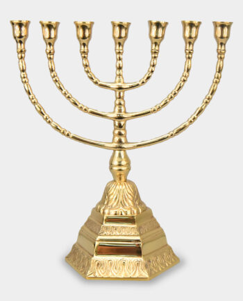 Large Seven-Armed Candlestick Traditional Judaic Menorah Golden