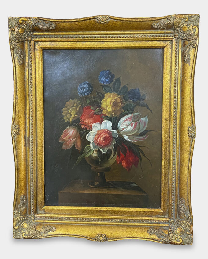 Oil Painting Still Life Of Colorful Flowers with a Golden Frame