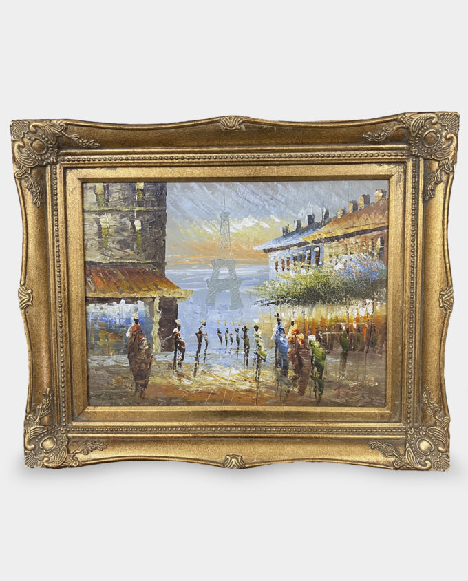 Oil Painting on Canvas Cityscape of Paris Gold Framed