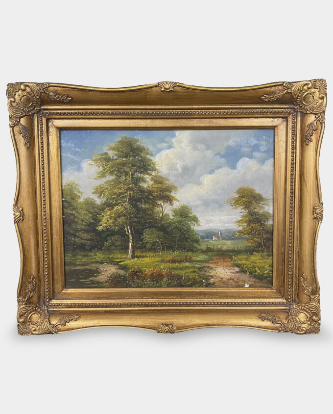 Classic Oil Painting Natural Landscape of Trees with a Golden Frame