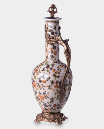 Porcelain Wine Jug with Flowers and Bronze Mermaid