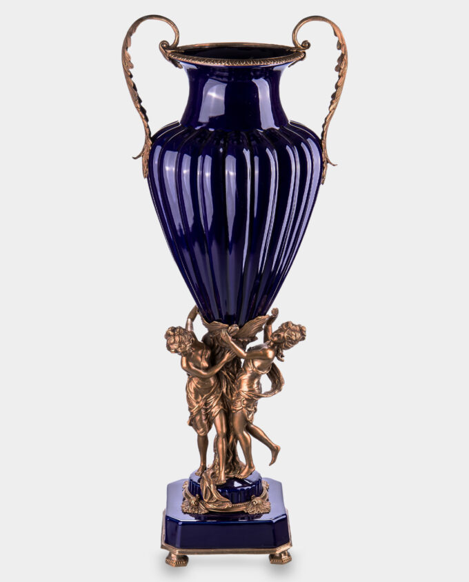 Large Porcelain Amphora Violet Bronze Base with Women