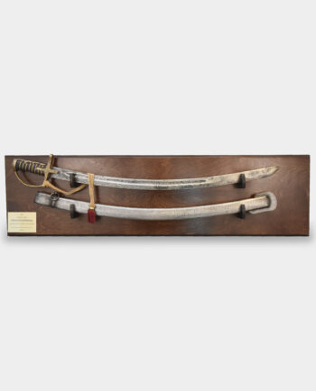 Ready Made Gift Set Hussar Saber Patinated with Scabbard on a Wooden Brown Board Dedication