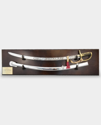Ready Made Gift Set Hussar Saber with Scabbard on a Wooden Brown Board Engraved Dedication