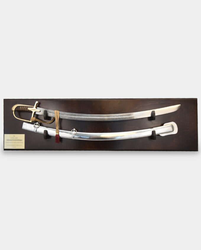 Ready Made Gift Set Officer Saber W.Murilla with Scabbard on a Wooden Brown Board Engraved Dedication