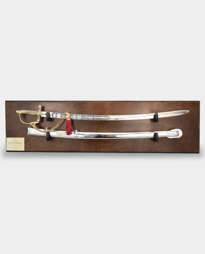 Ready Made Gift Set Officer Saber gen.Sikorski with Scabbard on a Wooden Brown Board Dedication