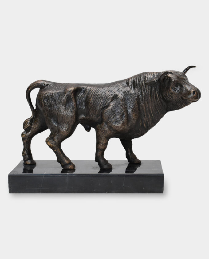Cast Iron Rustic Figure of a Bull on a Marble Base