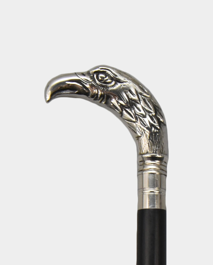 Wooden Walking Stick with an Eagle's Head Black and Silver