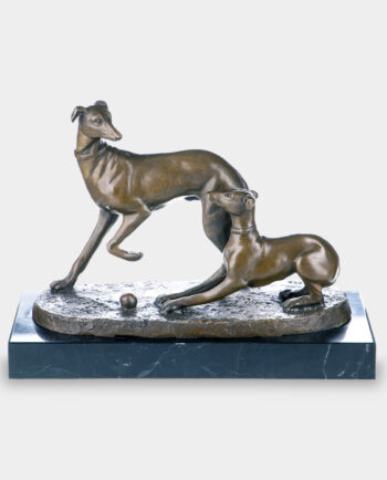 Two Greyhounds Playing With A Ball Bronze Sculpture