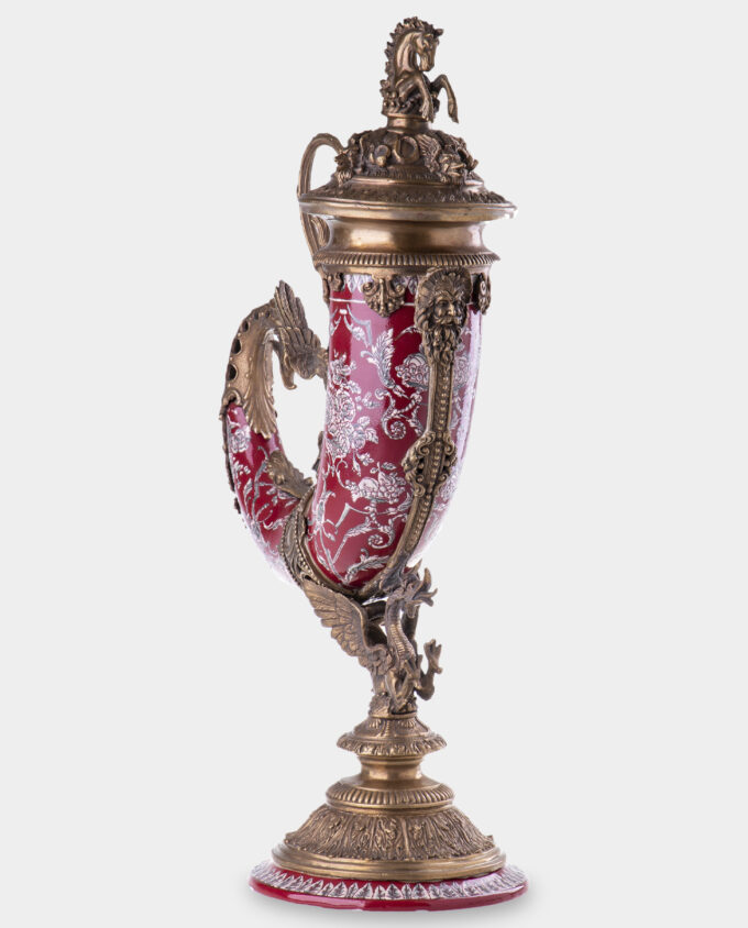 Bronze Mounted Porcelain Cornucopia Red with Flowers