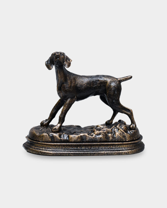Hunting Dog Cast Iron Sculpture on Base