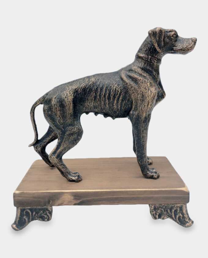 Female Pointer Cast Iron Sculpture on a Wooden Base