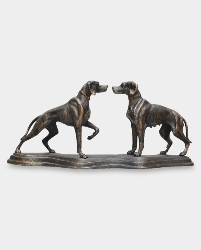 Pair of Hunting Dogs Cast Iron Sculpture on Base