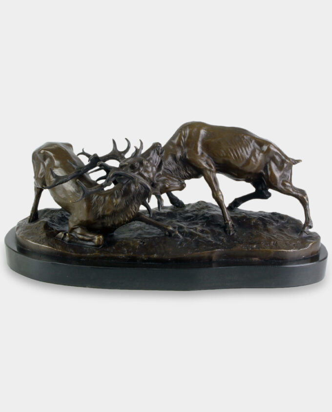 Two Fighting Deer Bronze Sculpture