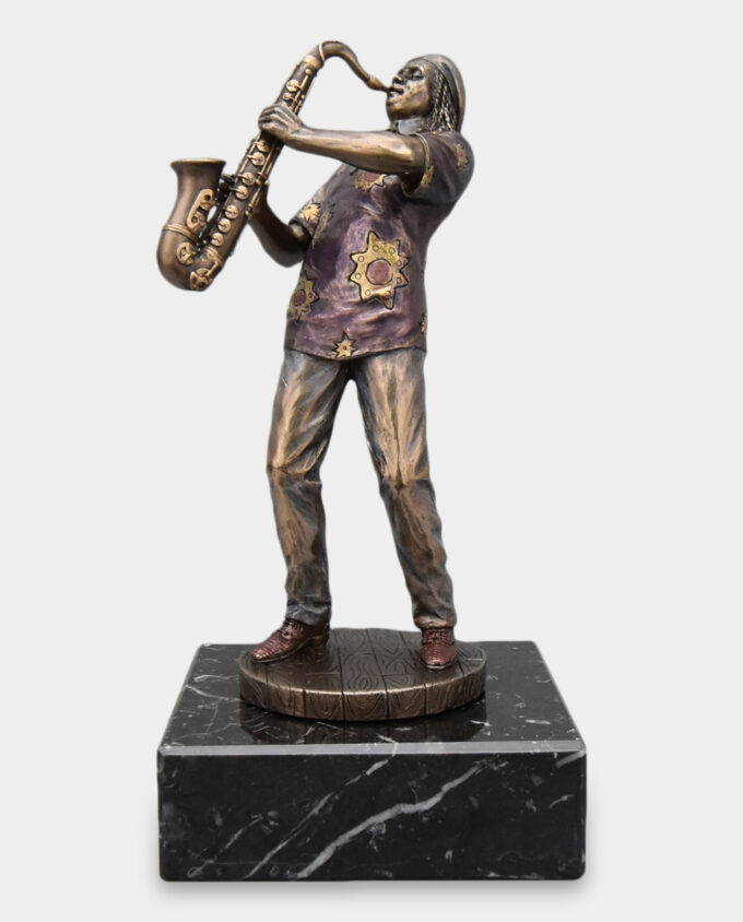Saxophonist Sculpture on a Stone Base with an Engraving Gift for a Musician