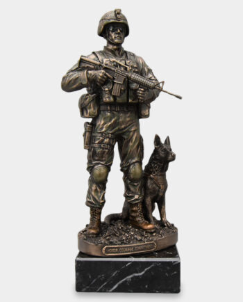 Soldier Sculpture with a Dog on a Stone Base with an Engraving Gift for the Military