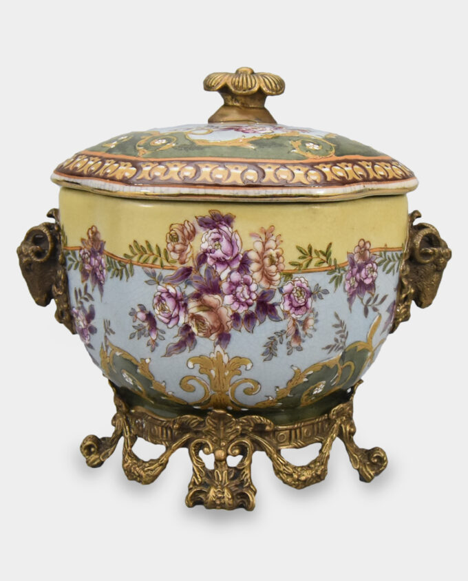 Bronze Mounted Porcelain Box with Mouflons and Flowers