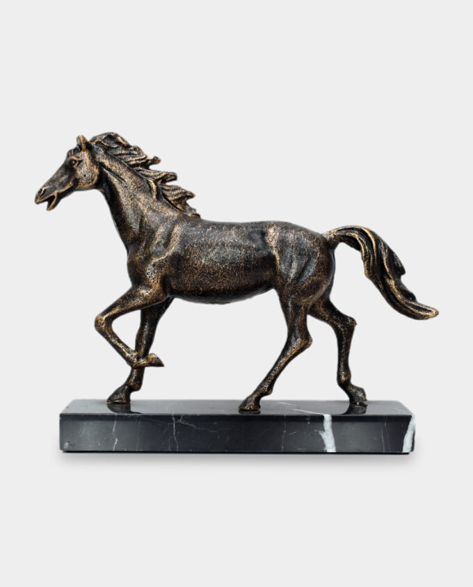 Galloping Steed Cast Iron Figurine on Marble Base