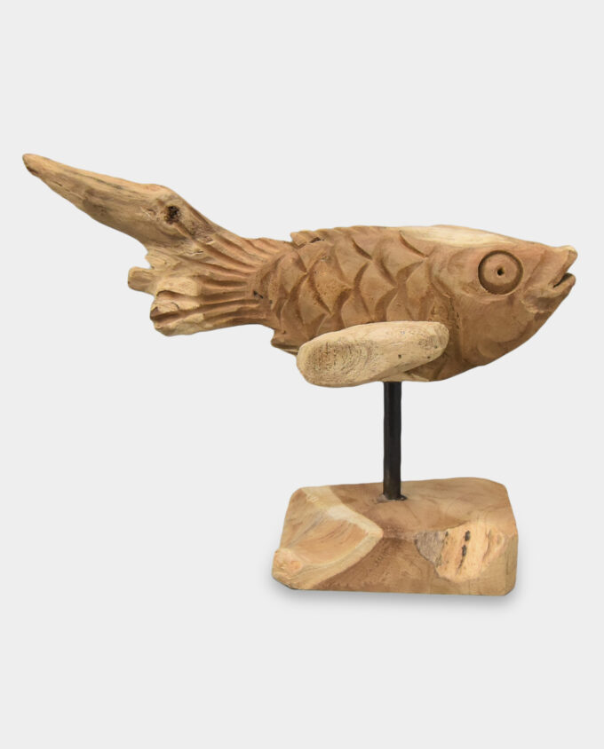 Fish on Base Wood Sculpture