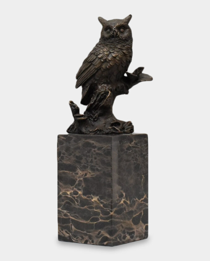 Owl Bronze Sculpture on Marble Base