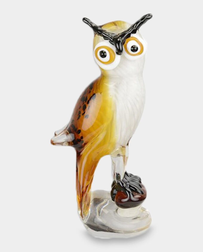 Glass Figure Murano Style Owl Sitting on a Stone