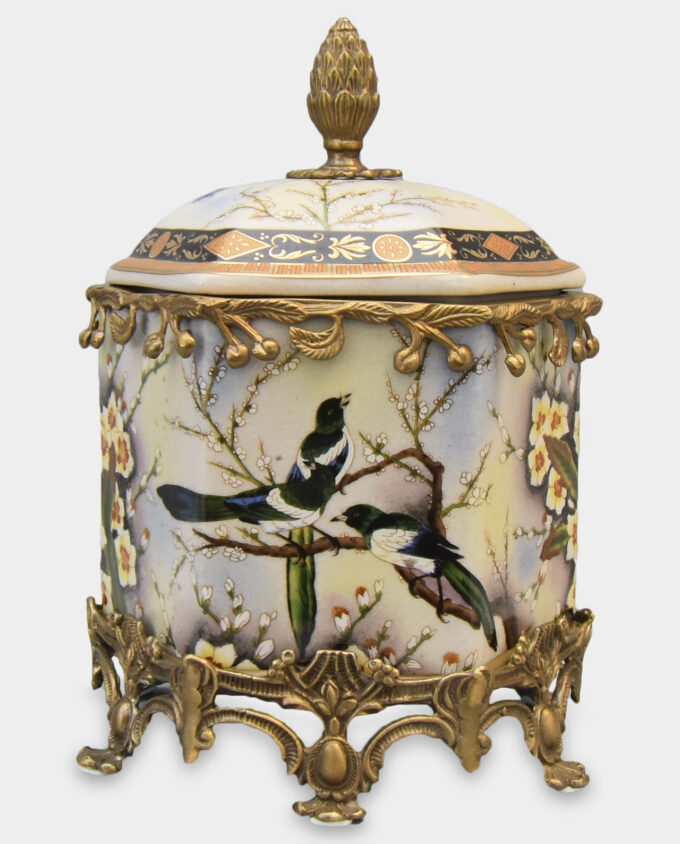 Bronze Mounted Porcelain Box Magpies Among Flowers