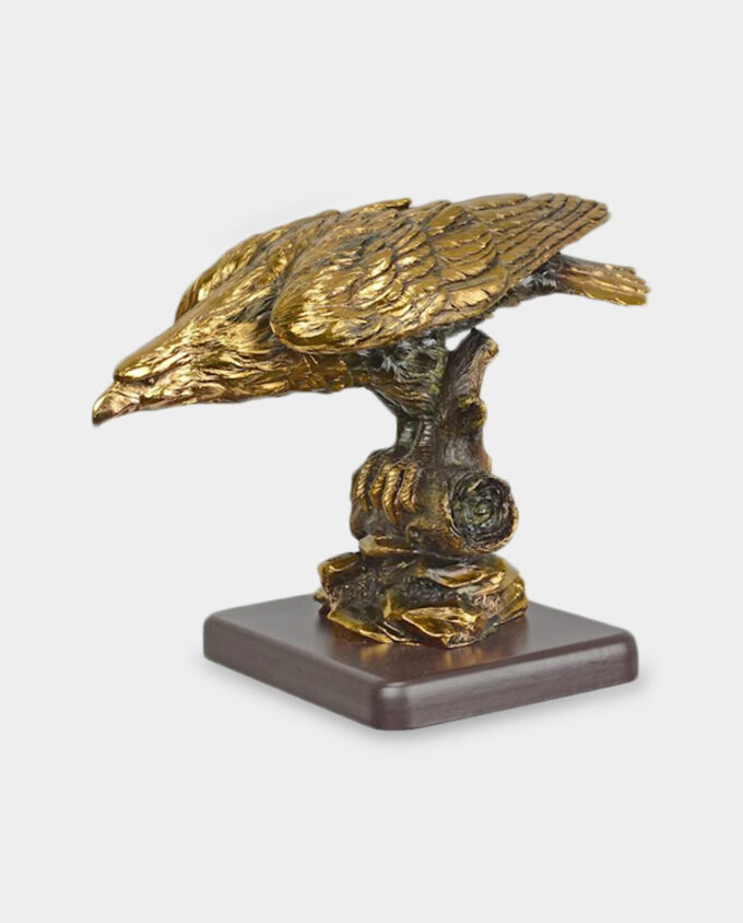 Eagle on a Branch Figurine on a Base with Gold Finish