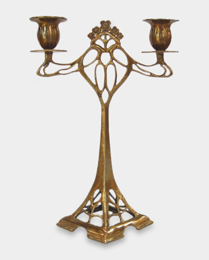 Two Arm Brass Candelabrum in Art Nouveau Style