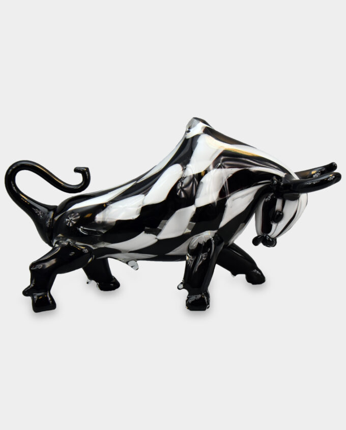 Glass Figure Murano Style Charging Bull Harlequin
