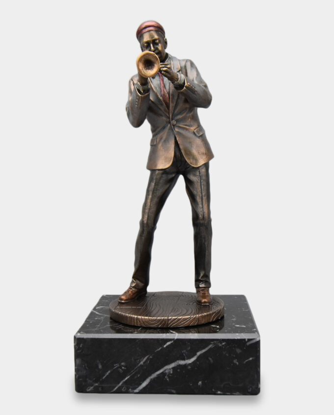 Trumpeter Sculpture on a Stone Base with an Engraving Gift for Musician