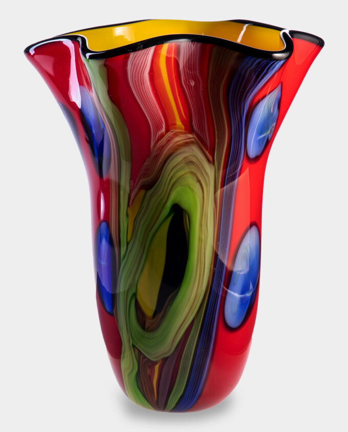 Glass Vase Murano Style Wavy Multicolor