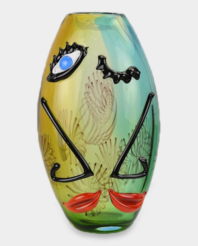 Glass Vase Murano Style Two Faces
