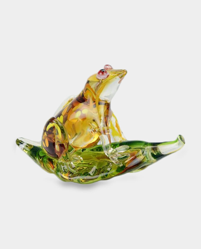 Glass Figure Murano Style Frog Sitting On A Leaf