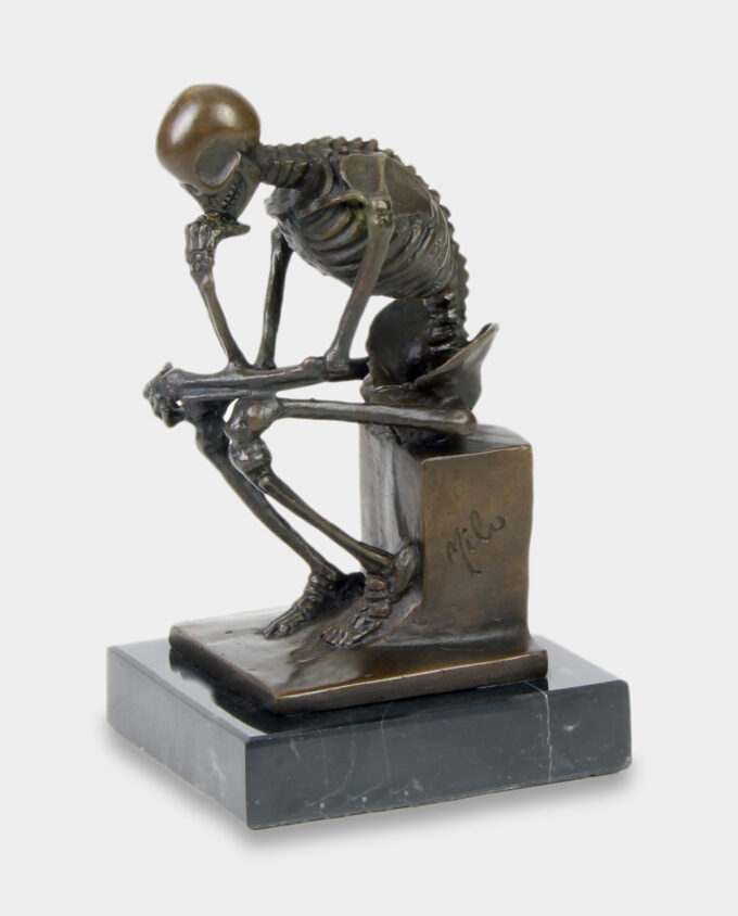 Thoughtful Skeleton Bronze Sculpture