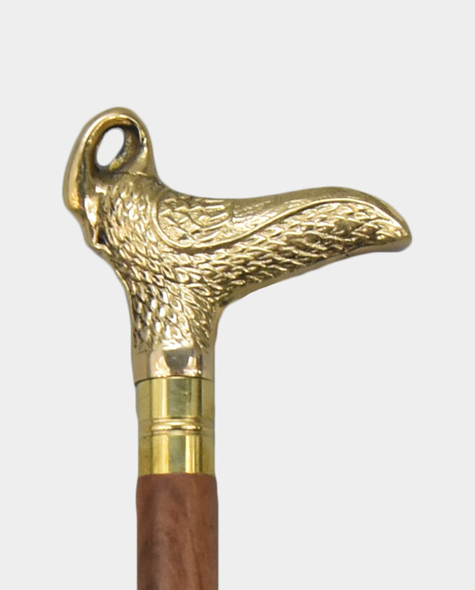Wooden Walking Stick with a Swan Brown