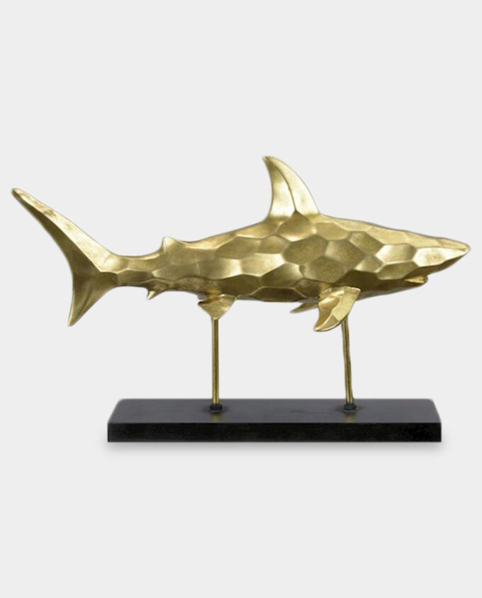 Large Shark Modern Figurine On Base Gold Trophy