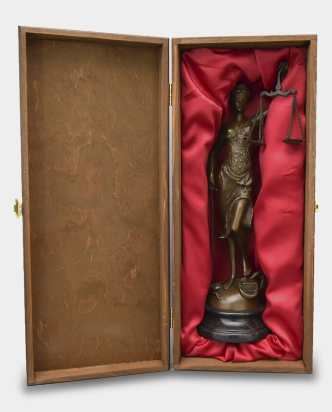 Lady Justice Bronze Sculpture in Gift Box with Dedication Gift for Judge