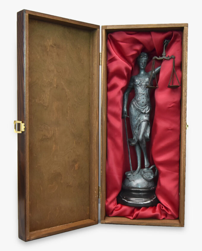 Lady Justice Bronze Sculpture Patined in Gift Box with Dedication Gift for Lawyer