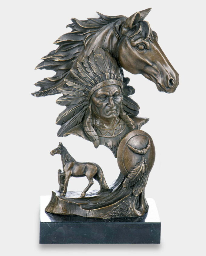 Native American and Horse Bronze Sculpture